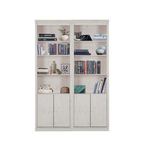 Anita-bibliothèque Avec Rangement En Pin Laqué Blanc