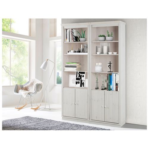 Anita-bibliothèque Avec Rangement En Pin Laqué Blanc