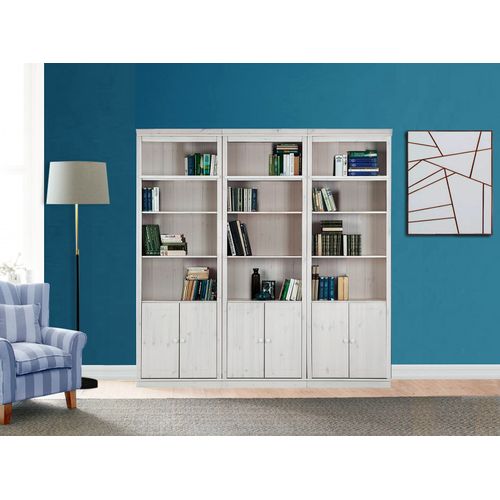 Anita-bibliothèque Avec Rangement En Pin Laqué Blanc