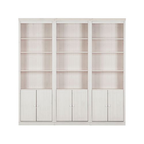 Anita-bibliothèque Avec Rangement En Pin Laqué Blanc