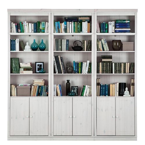 Anita-bibliothèque Avec Rangement En Pin Laqué Blanc