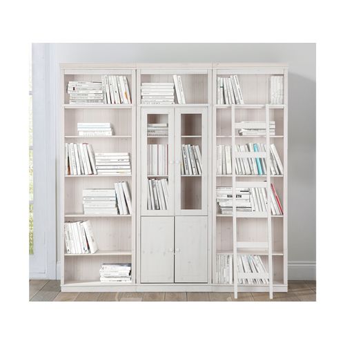 Anita-bibliothèque Avec Rangement Et Échelle En Pin Laqué Blanc