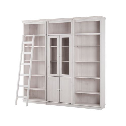 Anita-bibliothèque Avec Rangement Et Échelle En Pin Laqué Blanc