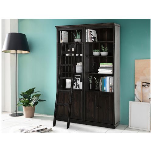 Anita-bibliothèque Avec Rangement Et Échelle En Pin Brun Foncé