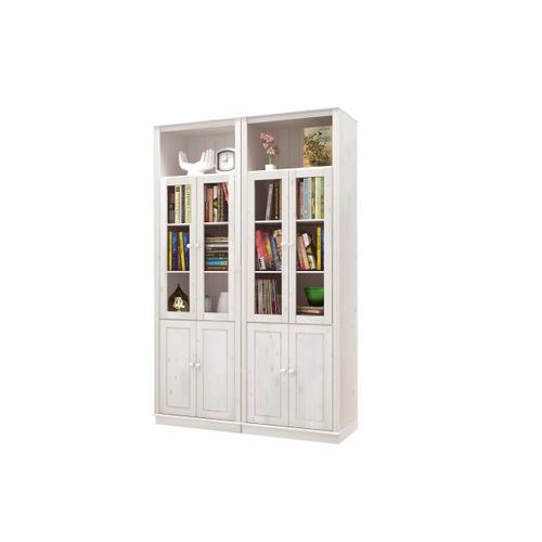 Anita-bibliothèque Avec Rangement En Pin Laqué Blanc