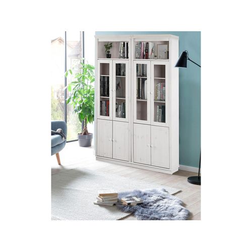 Anita-bibliothèque Avec Rangement En Pin Laqué Blanc