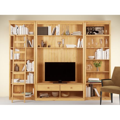 Anita-meuble Mural En Pin Comprenant 2 Bibliothèques, 1 Meuble Bas Et 1 Échelle.