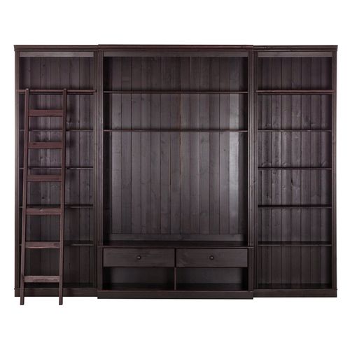 Anita-bibliothèque Avec Meuble TV Bas En Pin Brun Foncé