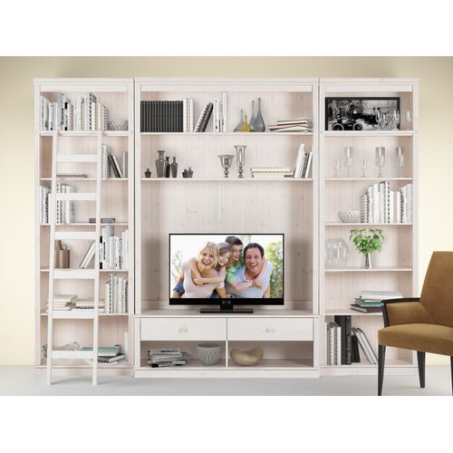 Anita-bibliothèque Avec Meuble TV Bas En Pin Laqué Blanc