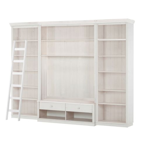 Anita-bibliothèque Avec Meuble TV Bas En Pin Laqué Blanc