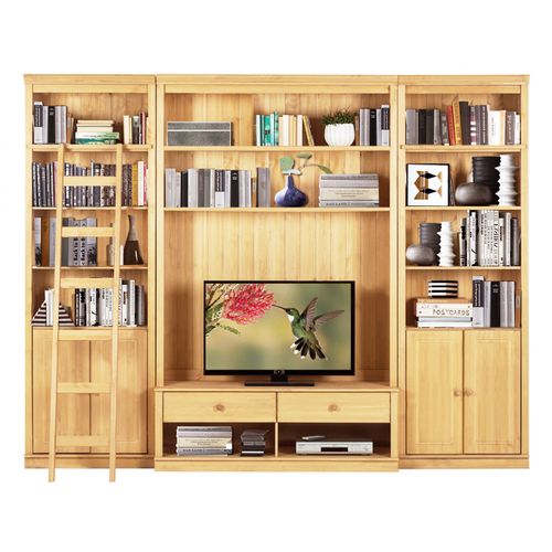 Anita-meuble Mural En Pin Comprenant 2 Bibliothèques, 1 Meuble Bas Et 1 Échelle.