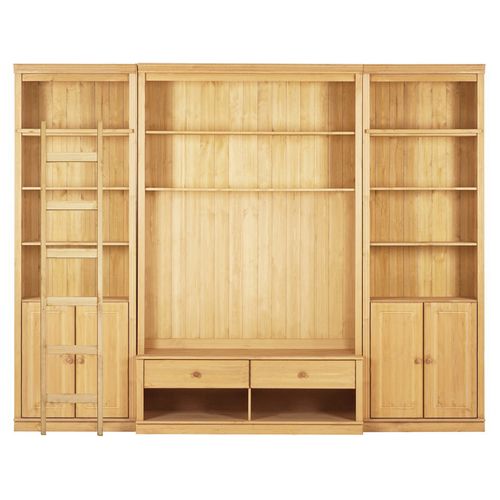 Anita-meuble Mural En Pin Comprenant 2 Bibliothèques, 1 Meuble Bas Et 1 Échelle.