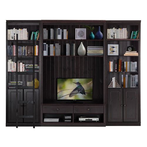 Anita-bibliothèque Avec Échelle Basse TV En Pin Brun Foncé