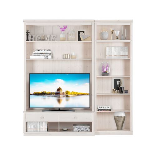 Anita-bibliothèque Avec Meuble TV Bas En Pin Laqué Blanc