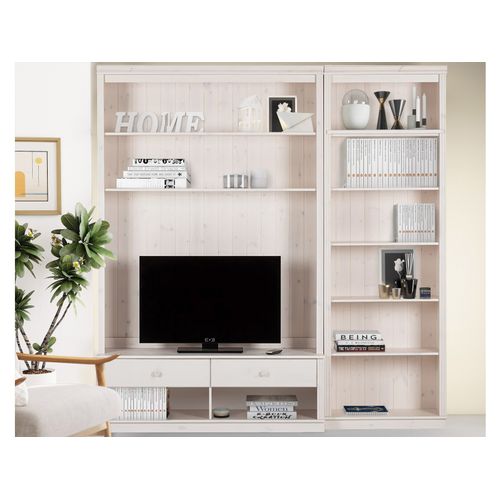 Anita-bibliothèque Avec Meuble TV Bas En Pin Laqué Blanc