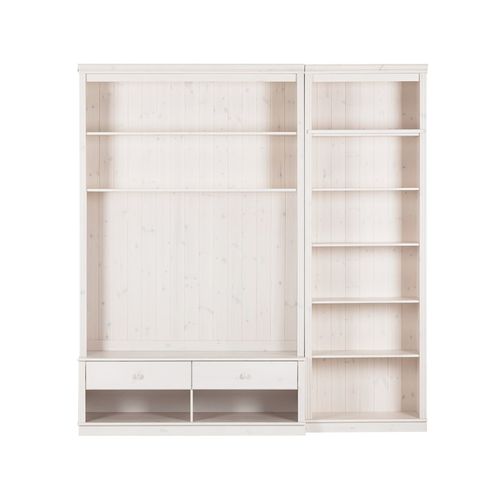 Anita-bibliothèque Avec Meuble TV Bas En Pin Laqué Blanc