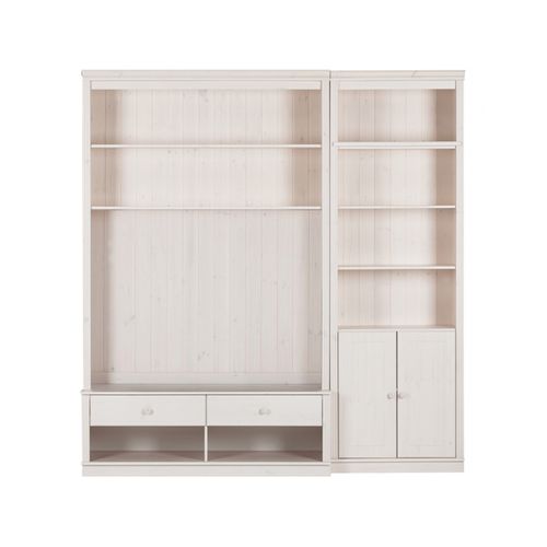 Anita-bibliothèque Avec Meuble TV Bas En Pin Laqué Blanc