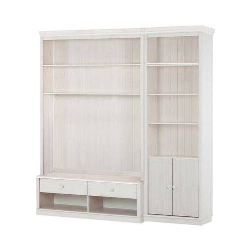 Anita-bibliothèque Avec Meuble TV Bas En Pin Laqué Blanc