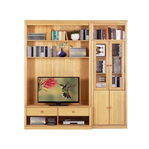 Anita-meuble Mural En Pin Comprenant Une Bibliothèque Et Un Meuble Bas.