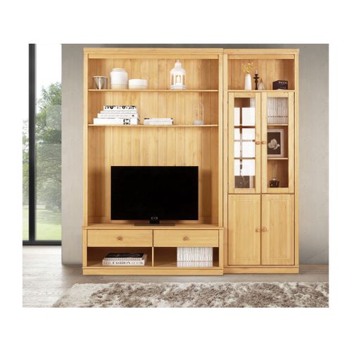 Anita-meuble Mural En Pin Comprenant Une Bibliothèque Et Un Meuble Bas.