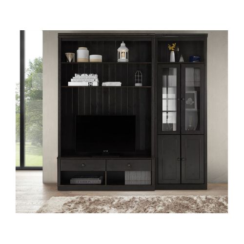 Anita-bibliothèque Avec Meuble TV Bas En Pin Brun Foncé