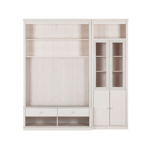 Anita-bibliothèque Avec Meuble TV Bas En Pin Laqué Blanc