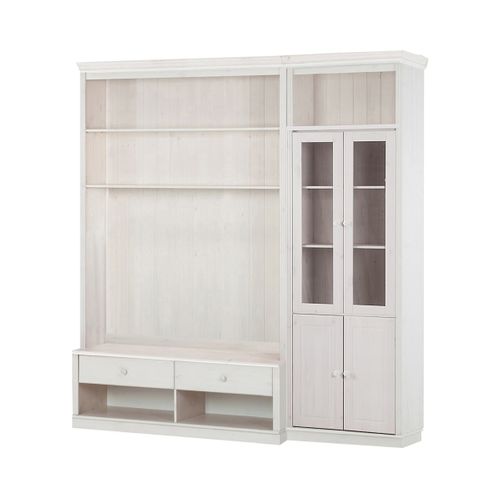 Anita-bibliothèque Avec Meuble TV Bas En Pin Laqué Blanc