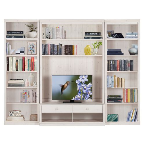 Anita-bibliothèque Avec Meuble TV Bas En Pin Laqué Blanc