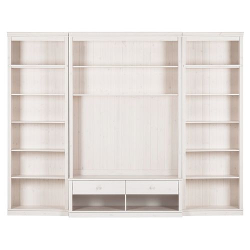 Anita-bibliothèque Avec Meuble TV Bas En Pin Laqué Blanc