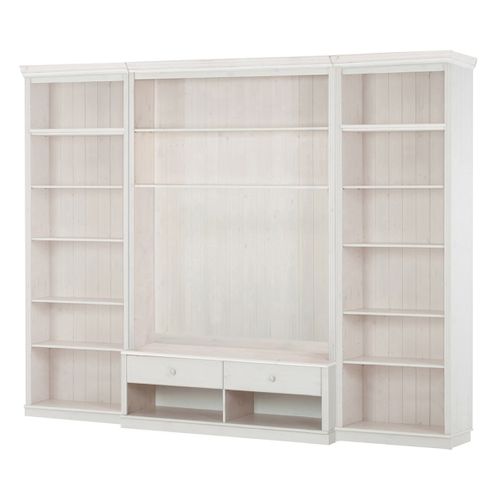 Anita-bibliothèque Avec Meuble TV Bas En Pin Laqué Blanc