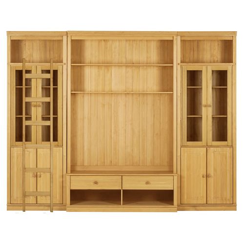 Anita-meuble Mural En Pin Comprenant 2 Bibliothèques, 1 Meuble Bas Et 1 Échelle.