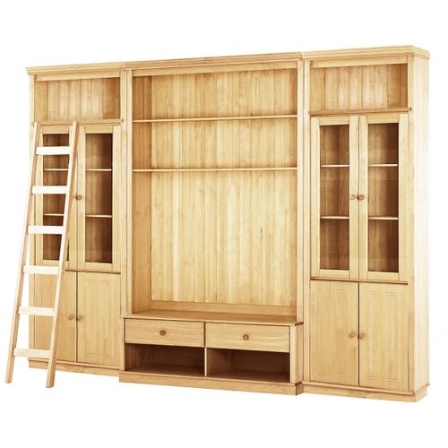 Anita-meuble Mural En Pin Comprenant 2 Bibliothèques, 1 Meuble Bas Et 1 Échelle.