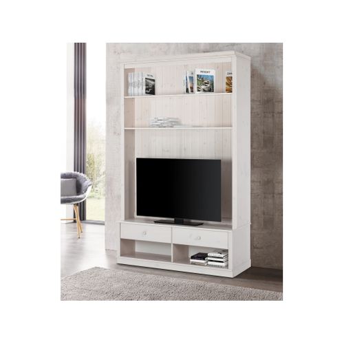 Anita-bibliothèque + Meuble TV Avec 2 Tiroirs En Pin Blanc