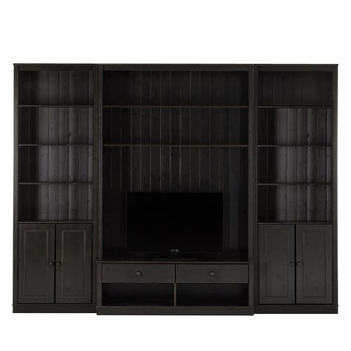 Anita-meuble Mural Avec 2 Bibliothèques Et 1 Meuble Bas En Pin Havane