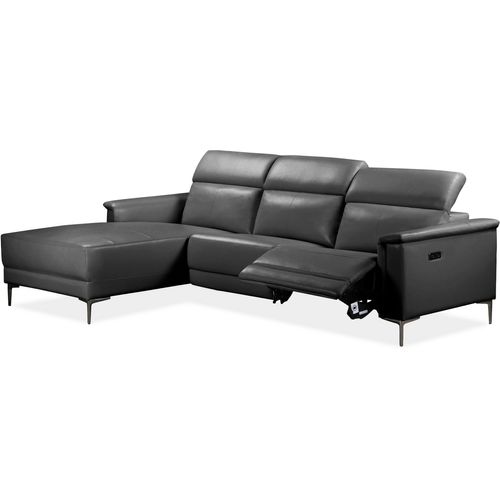 Lund-canapé D'angle 3 Places Avec 1 Relax Électrique En Pu Noir