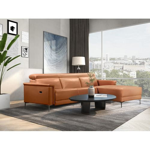 Lund-canapé D'angle 3 Places Avec 1 Relax Électrique En Pu Cognac