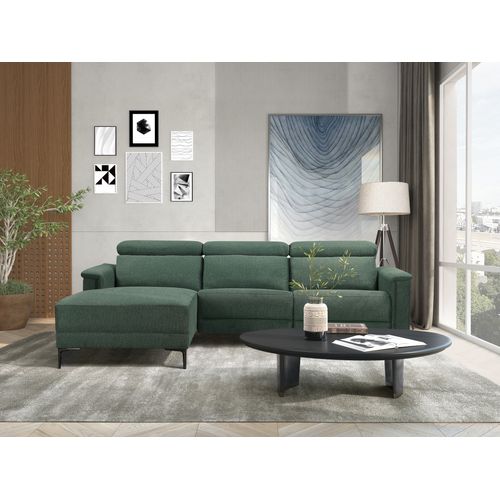 Lund-canapé 3 Places 1 Fauteuil Inclinable à Gauche Fonction Manuel En Tissu Vert Foncé