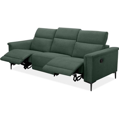 Lund-canapé 3 Places Avec 2 Fauteuils Inclinables Manuels En Tissu Vert Foncé