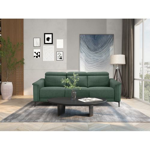 Lund-canapé 3 Places Avec 2 Fauteuils Inclinables Manuels En Tissu Vert Foncé