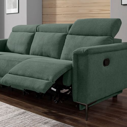 Lund-canapé 3 Places Avec 2 Fauteuils Inclinables Manuels En Tissu Vert Foncé