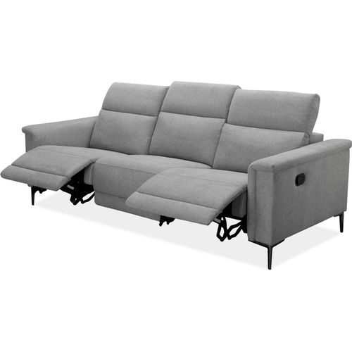 Lund-canapé 3 Places Avec 2 Fauteuils Relax Manuels En Tissu Gris Clair