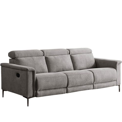 Lund-canapé 3 Places Avec 2 Fauteuils Relax Manuels En Tissu Gris Clair