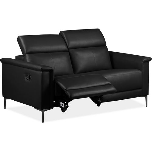 Lund-canapé 2 Places Avec 1 Fauteuil Inclinable Manuellement En Cuir Noir Pu