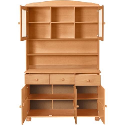 Mette - Buffet Avec 3 Portes, 2 Portes Vitrées Et 3 Tiroirs En Pin