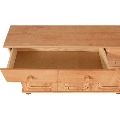 Mette - Buffet Avec 3 Portes, 2 Portes Vitrées Et 3 Tiroirs En Pin