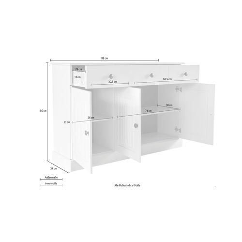 Mille - Buffet Avec 3 Portes Et 2 Tiroirs En Pin Naturel