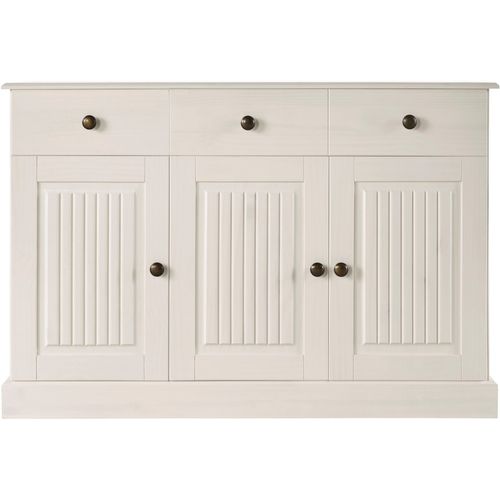 Mille - Buffet Avec 3 Portes Et 2 Tiroirs En Pin Laqué Blanc