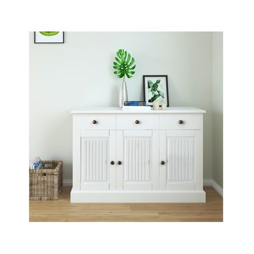 Mille - Buffet Avec 3 Portes Et 2 Tiroirs En Pin Laqué Blanc