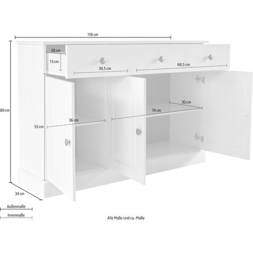 Mille - Buffet Avec 3 Portes Et 2 Tiroirs En Pin Laqué Blanc