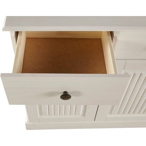 Mille - Buffet Avec 3 Portes Et 2 Tiroirs En Pin Laqué Blanc